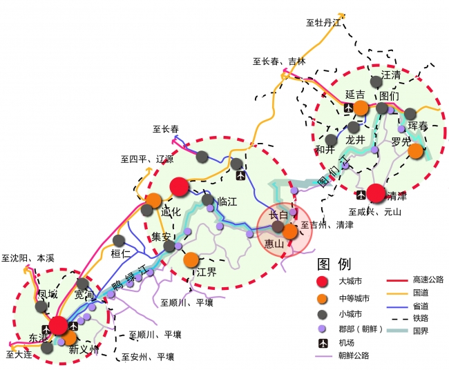 图们江快过城镇带城镇群结构分析图